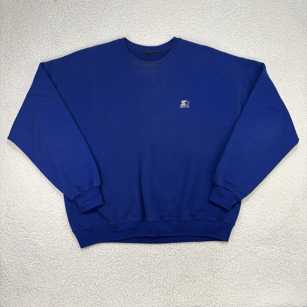 Vintage STARTER 90's Men's Large Crewneck Sweatshirt Blue Blank Essential Solid